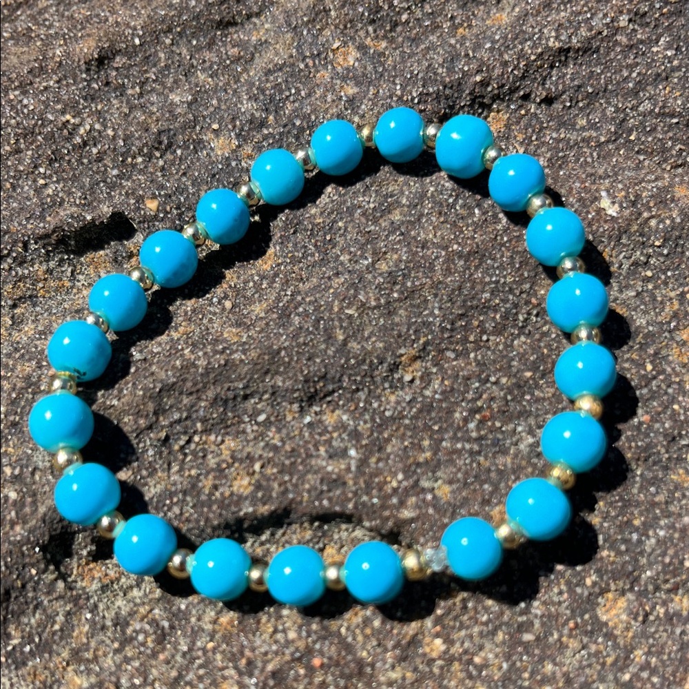 Turquoise Beaded Stretch Bracelet - Blue
